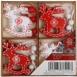 New Home Christmas Weihnachtsbaum-Anhanger Aus Holz 12Er-Set Rot/Weis New