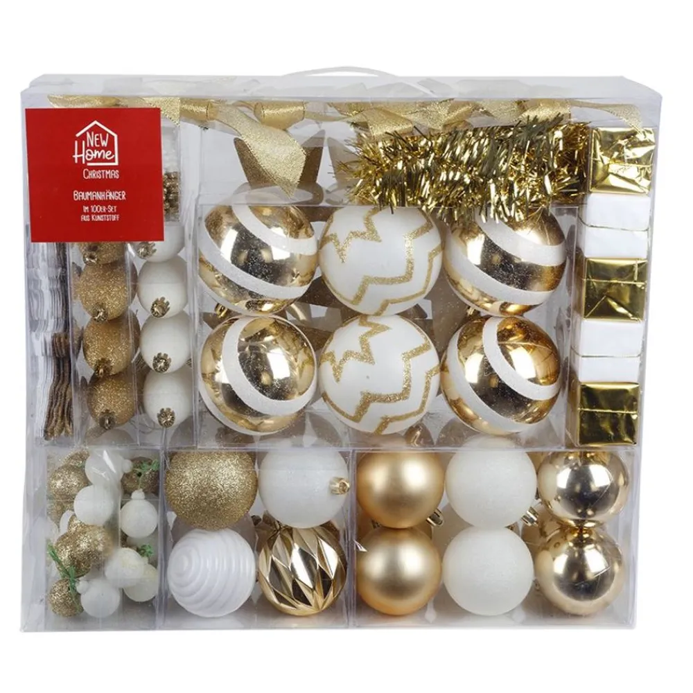 New Home Christmas Weihnachts-Baumschmuck-Set 100-Teilig Weis/Gold Online