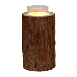 TP Windlicht Baumstamm Mit Glaseinsatz 9,5X18Cm