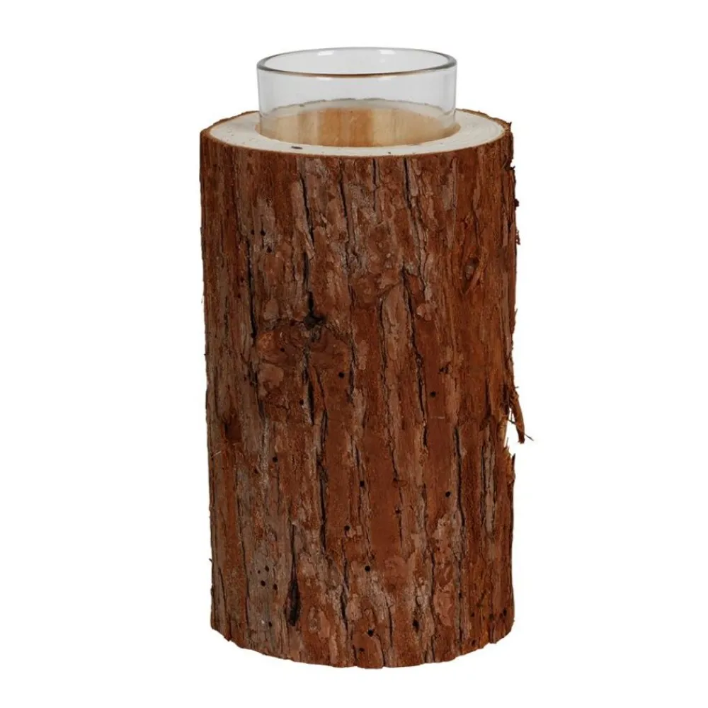 TP Windlicht Baumstamm Mit Glaseinsatz 9,5X18Cm