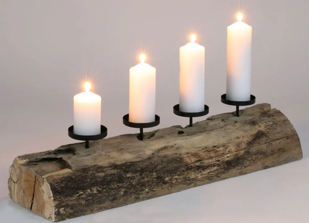 New Home Christmas Xxl-Baumstamm Fur 4 Kerzen 70X20X16Cm Outlet