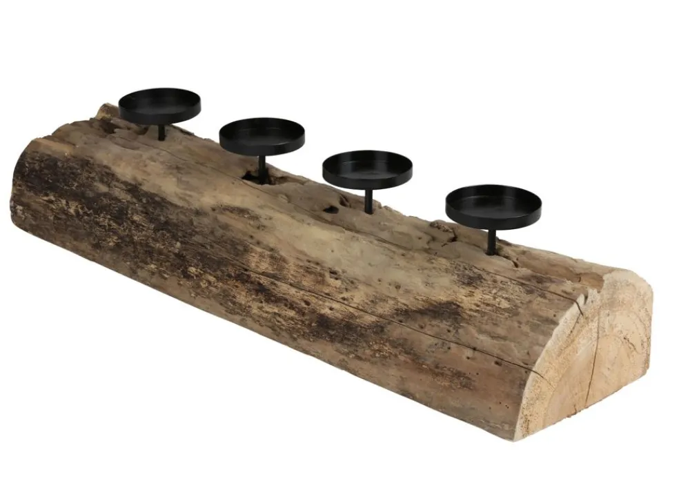 New Home Christmas Xxl-Baumstamm Fur 4 Kerzen 70X20X16Cm Outlet