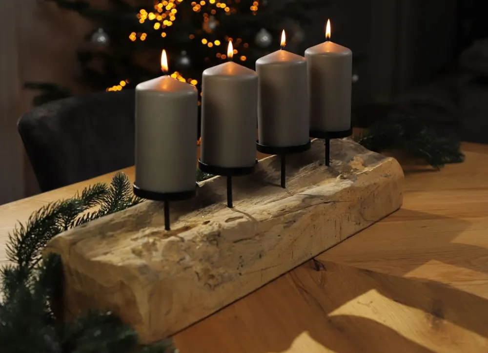 New Home Christmas Xxl-Baumstamm Fur 4 Kerzen 70X20X16Cm Outlet