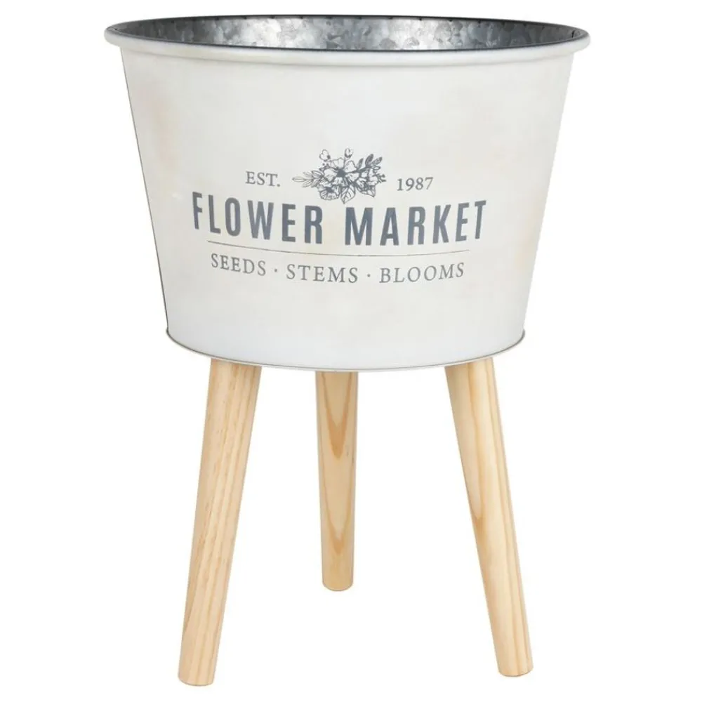 Pseudohersteller Zinkubertopf Auf Holzbeinen Flower Market 35X46,5Cm Creme Hot