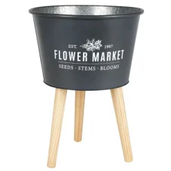 Pseudohersteller Zinkubertopf Auf Holzbeinen Flower Market 35X46,5Cm Dunkelgrau Sale