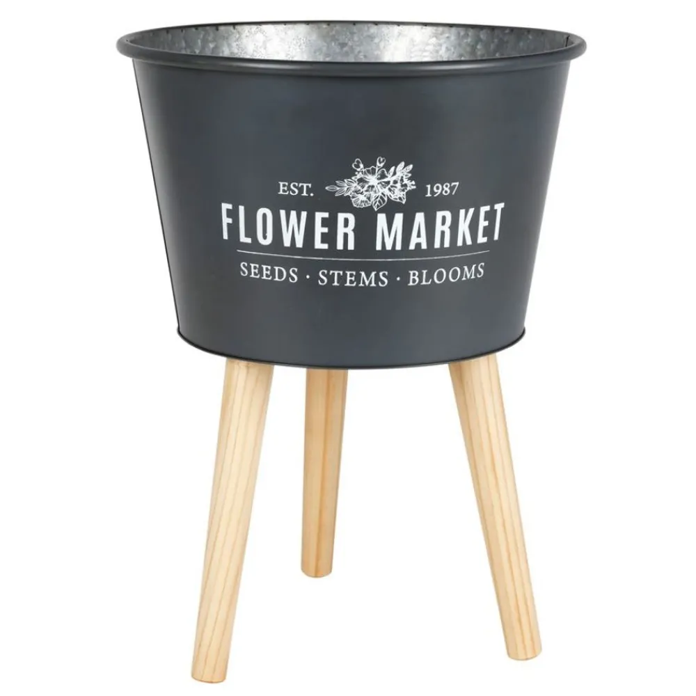 Pseudohersteller Zinkubertopf Auf Holzbeinen Flower Market 35X46,5Cm Dunkelgrau Sale